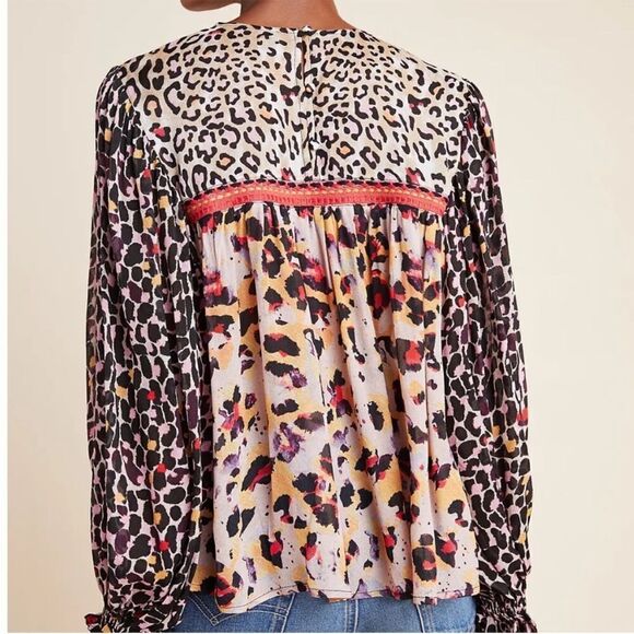 Anthropologie NWOT Bl^nk London Joelle Embroider Leopard peasant blouse XS $128 - Picture 3 of 12